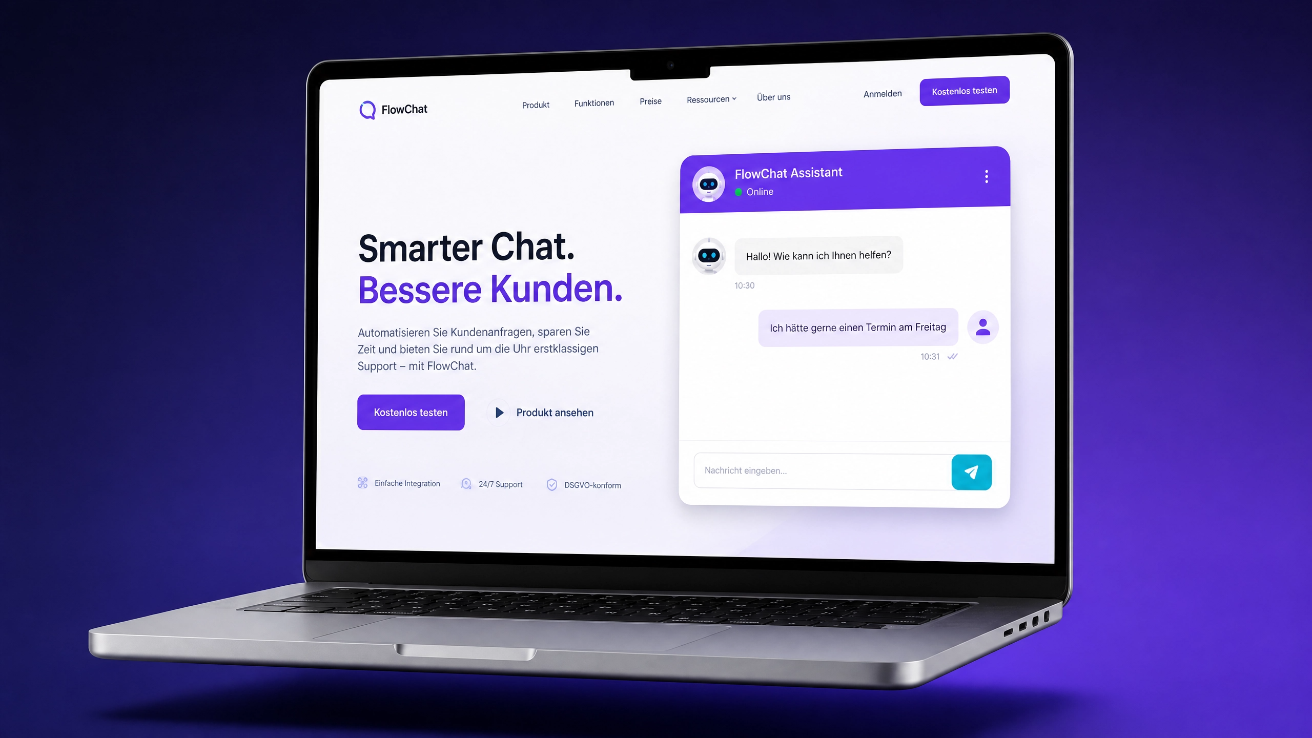 Zavulo – Live Chat Widget mit Terminbuchung auf einem MacBook